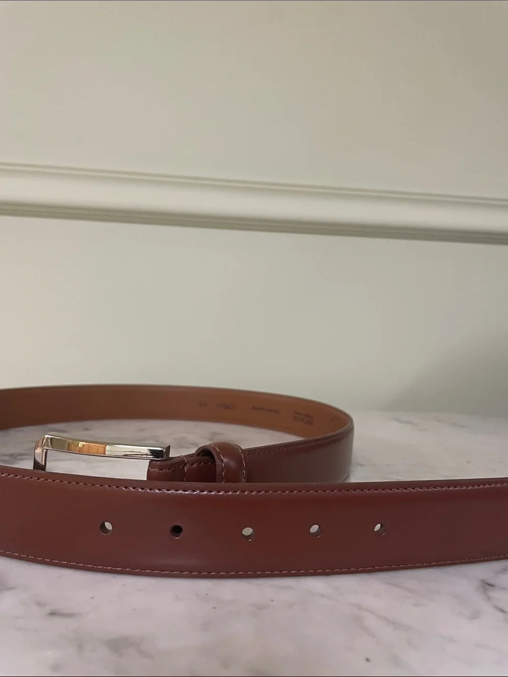 LEJON Men's Brown Leather Belt with Silver Buckle - Size 40